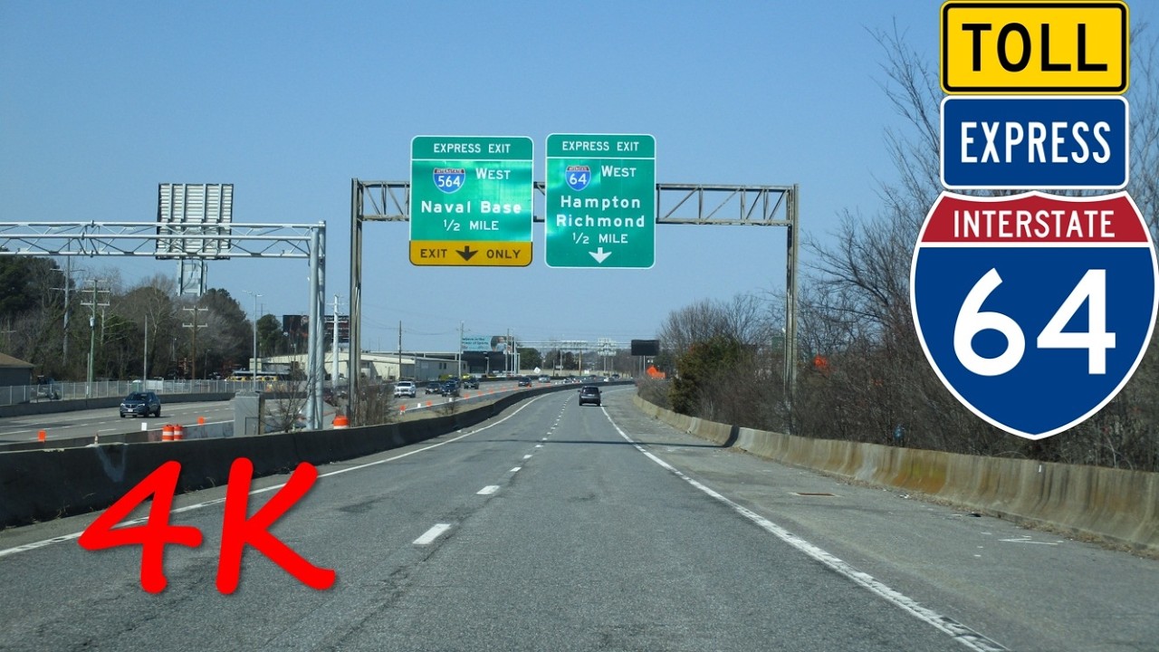 ⁴ᴷ Interstate 64 Toll Express Lanes (Hampton Roads, VA) westbound/ctrclockwise/outer loop [4K VIDEO]