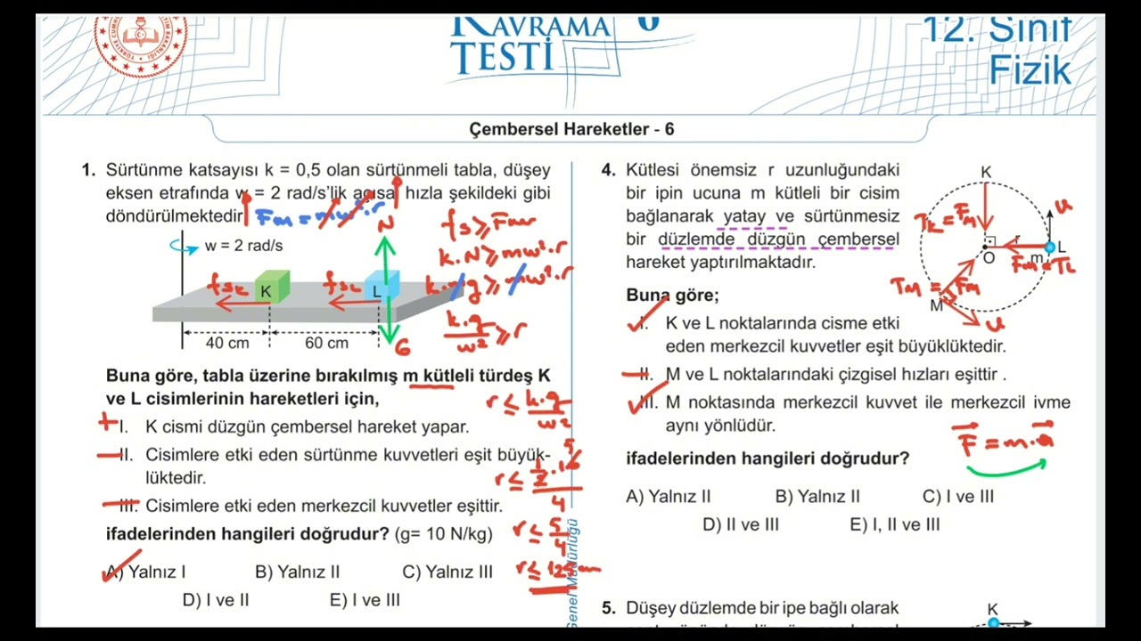 Test-6- Çembersel Hareket ( Meb Kazanım Kavrama Testi- 12. Sınıf - KK-6)