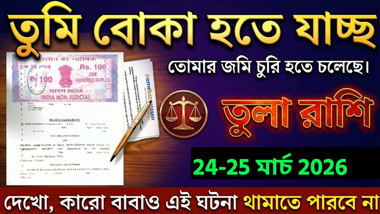 তুলা রাশি,২৫-২৮ ফেব্রুয়ারী, ২০২৬ তুমি বোকা হতে যাচ্ছ তোমার জমি চুরি হতে চলেছে। 
