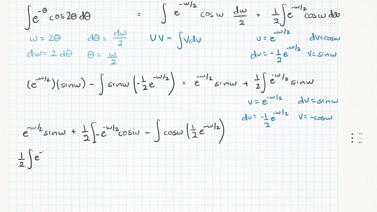 Integral e^(-ø)cos(2ø)dø