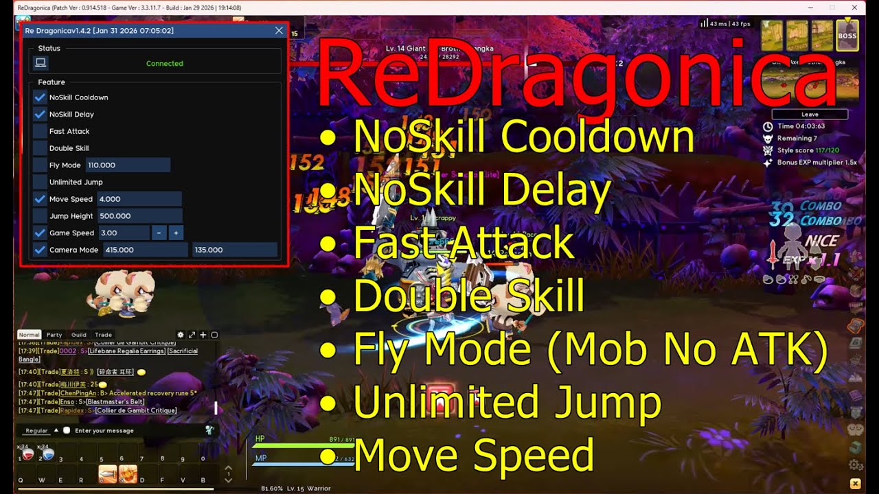 Re:Dragonica Cheat ✅  No Cooldown, No Delay, Fast Attack, Fly Mode (Mob No ATK)