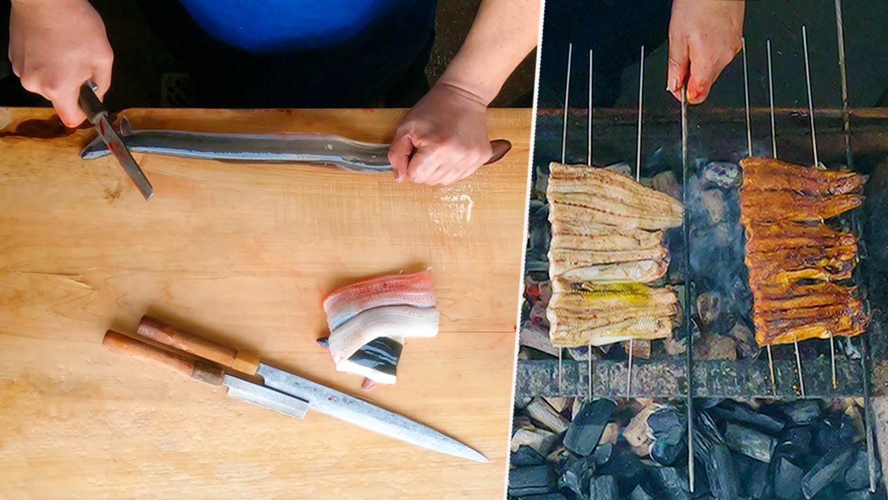 Кухня хозяина из угря на гриле - Японская уличная еда - Внутри кухни
