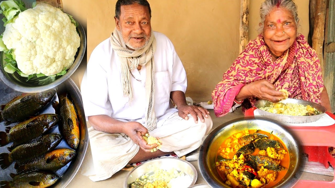Traditional Recipe by Grandmother Cooking Village Style CLIMBING fish With CAULIFLOWER Curry