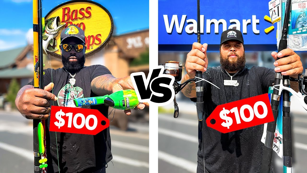 $100 Bass pro shops Fishing rods vs $100 Walmart Fishing rods Challenge
