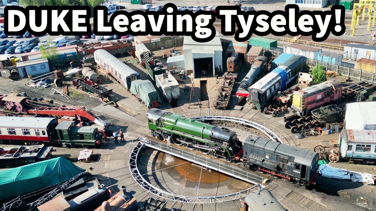 360° AERIAL Views of 71000 'DUKE of GLOUCESTER' on Tyseley TURNTABLE & Ready to LEAVE with Allelys!