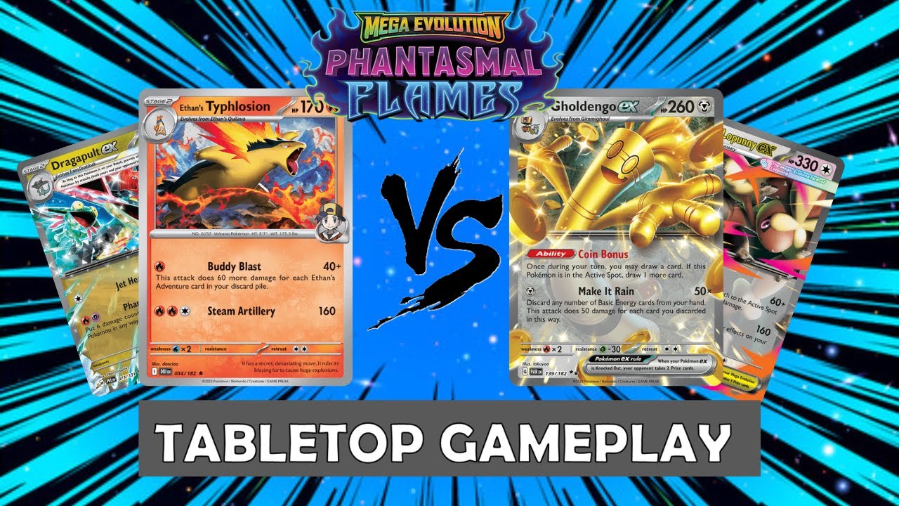 TABLETOP GAMEPLAY | GHOLDENGO/MEGA LOPUNNY EX VS ETHAN'S TYPHLOSION