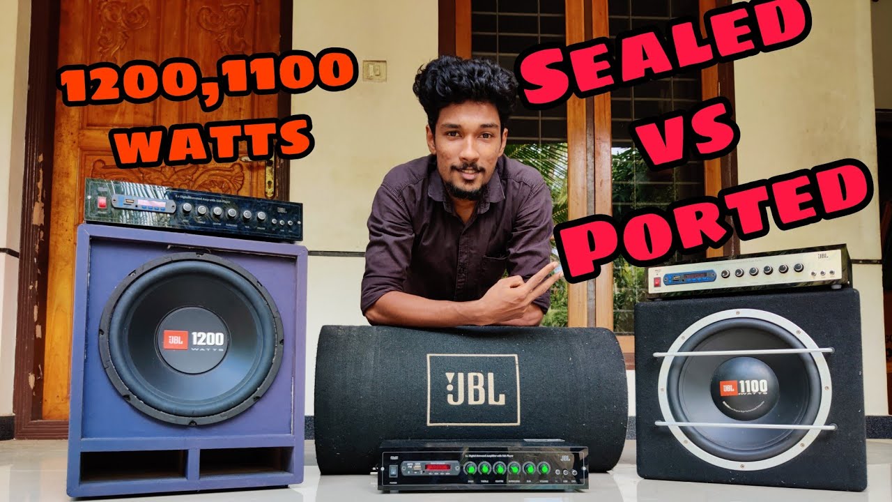 1200watts Ported Vs 1100watts Sealed JBL Subwoofer Comparison And Working Video in Malayalam