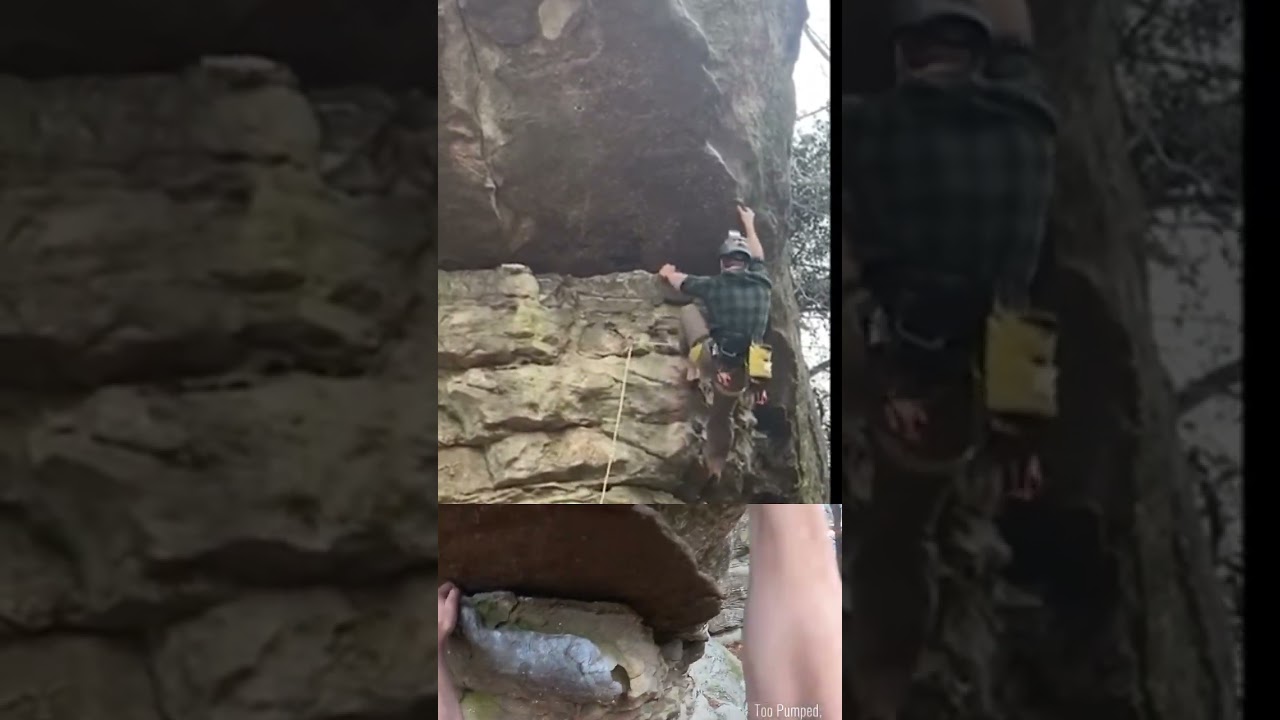 Climbing at Sandrock, aka Cherokee Rock Village. Route: Too Pumped, Chump, 5.10b 