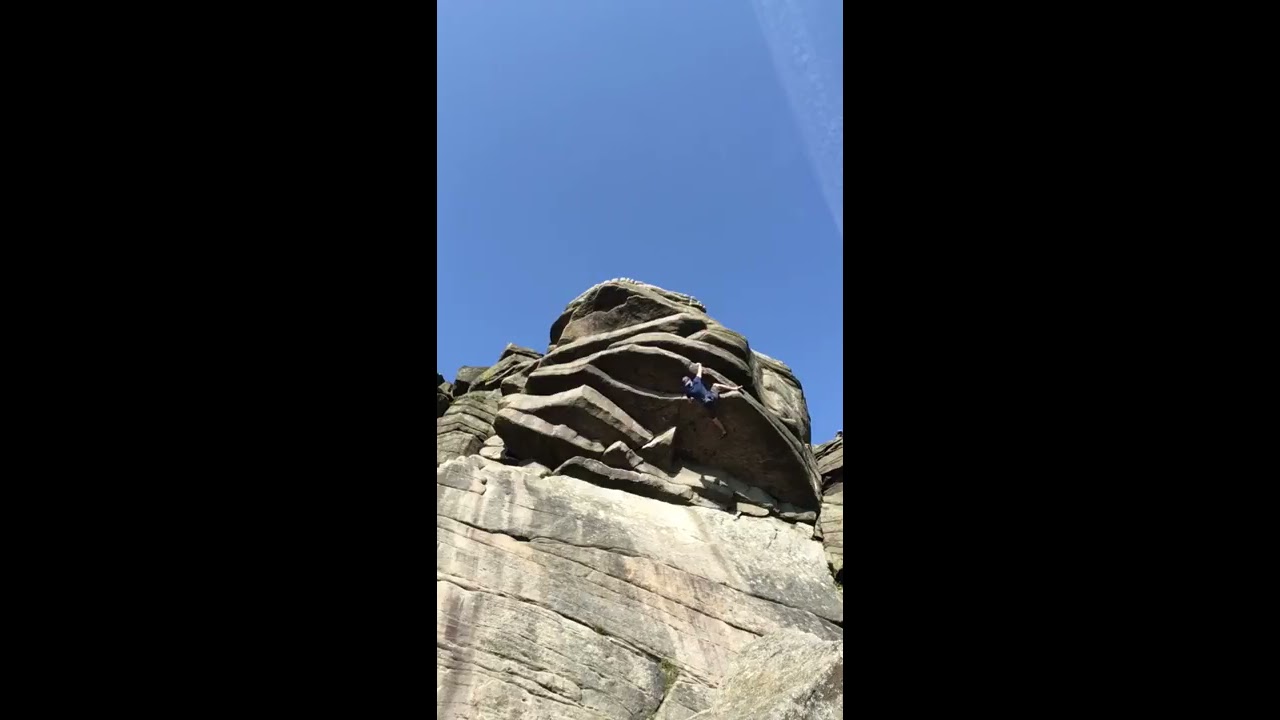 Free solo rock climb Flying Buttress Direct e1 5b