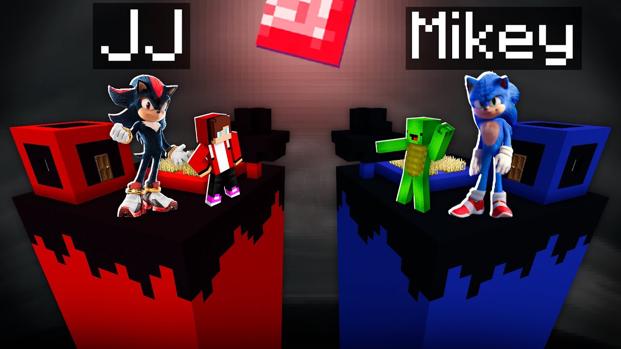 JJ's SHADOW vs Mikey's SONIC Survive Chunk Battle - Maizen Minecraft