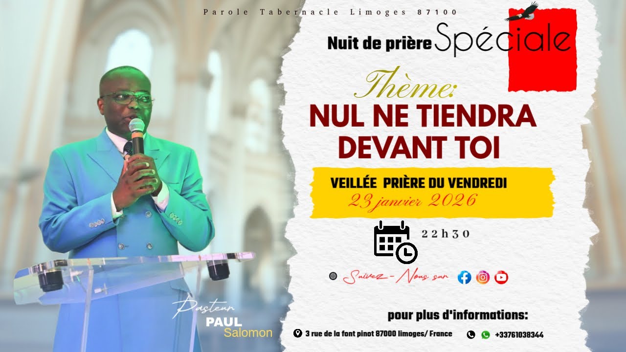 Thème  : Nul ne tiendra devant toi : Pasteur Paul Salomon