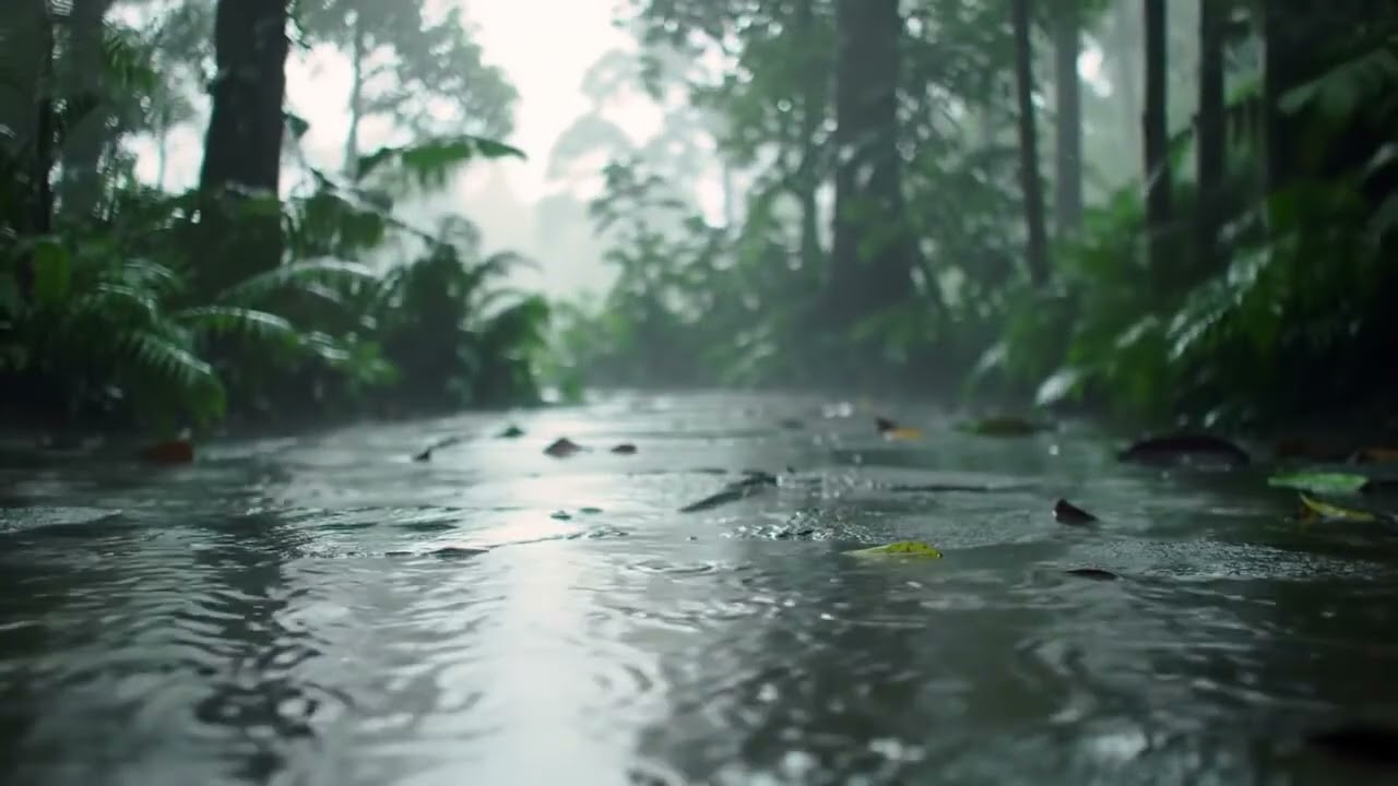 Cinematic Rainstorm in a Tropical Forest • Calm Night Ambience for Relax & Focus