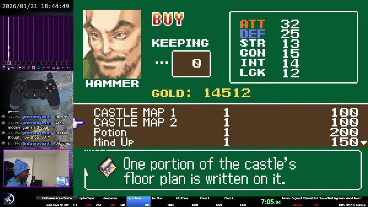 Castlevania Aria of Sorrow any% no 0 HP in 14:33 RTA
