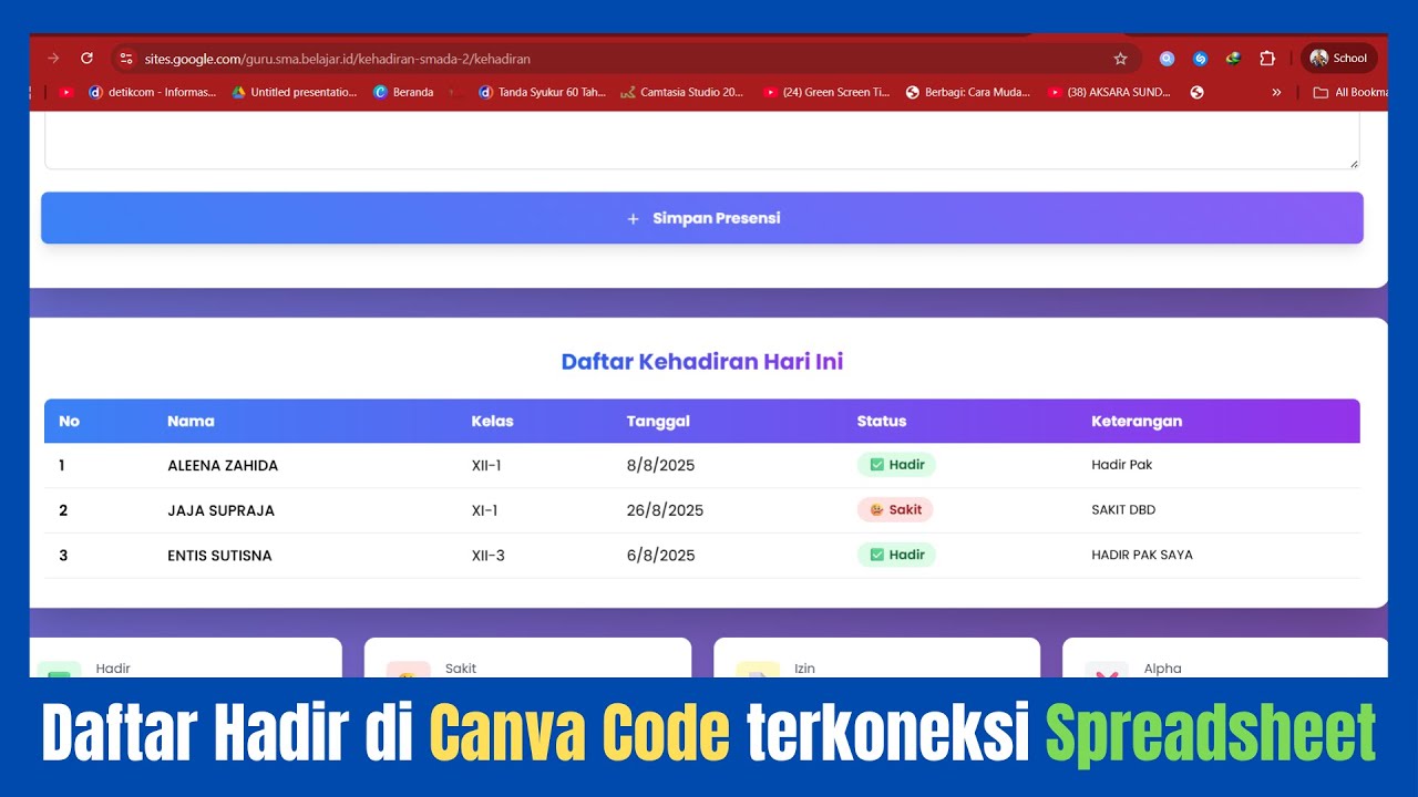 CARA BUAT DAFTAR HADIR DENGAN CANVA CODE TERINTEGRASI SPREADSHEET