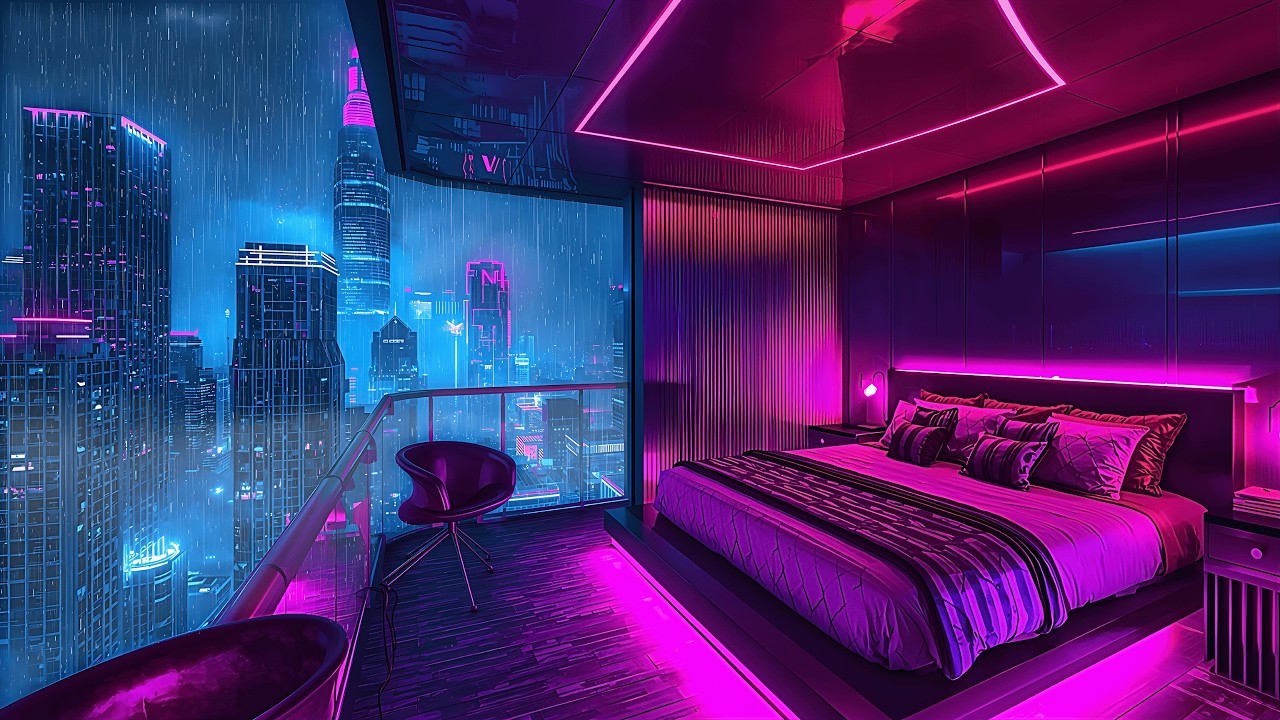 Lofi Rainy Nights 🌧️ – Futuristic Neon City Window Vibes for Relaxing, Coding & Studying | 4K