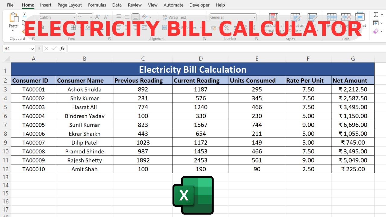 Electricity Bill Calculation in Microsoft Excel | Electricity Bill Formula in MS Excel