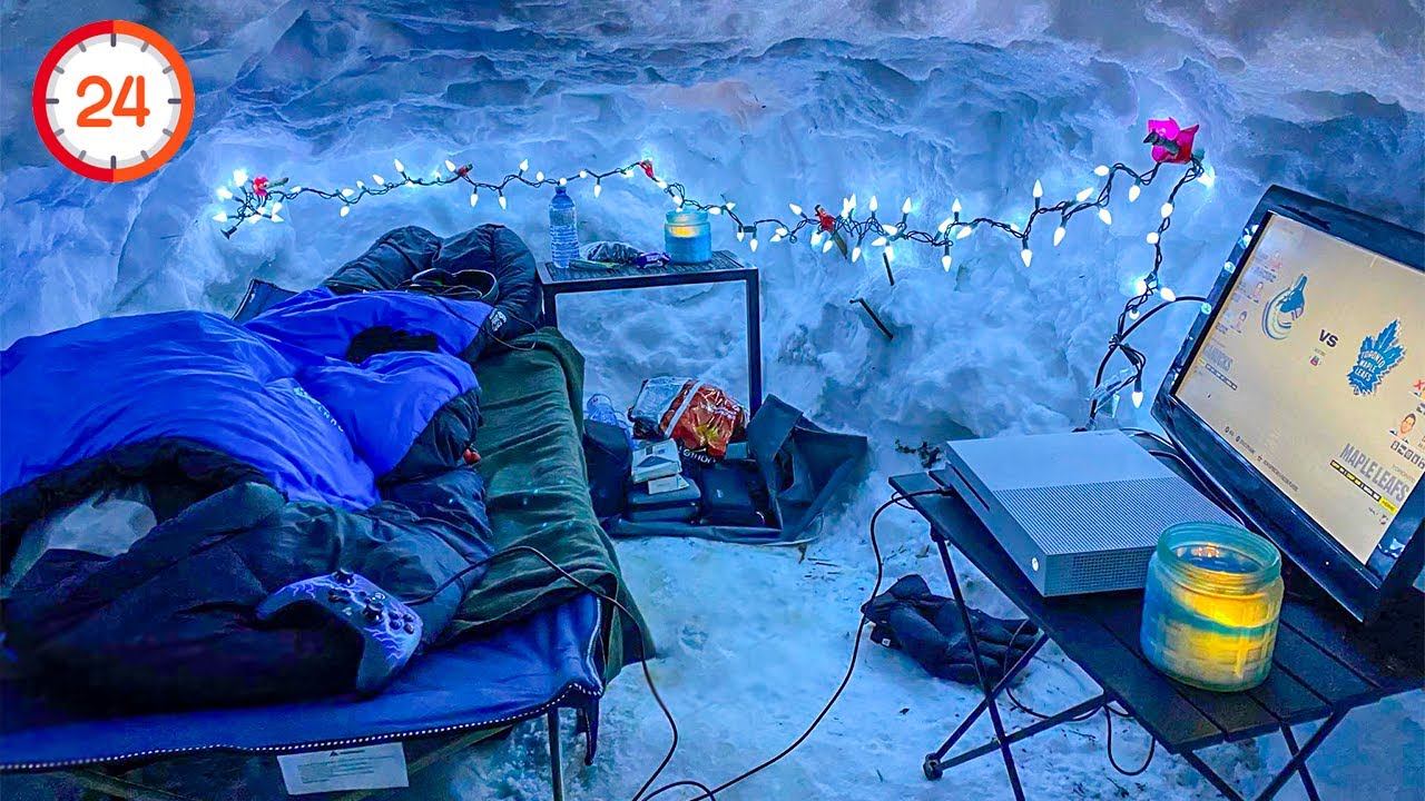 I Spent 24 Hours Camping in a Luxury Snow Fort 🥶