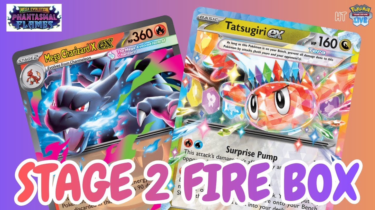 Stage 2 Fire Box! Mega Evolution! Phantasmal Flames! Mega Charizard/Tatsugiri Decklist + Gameplay
