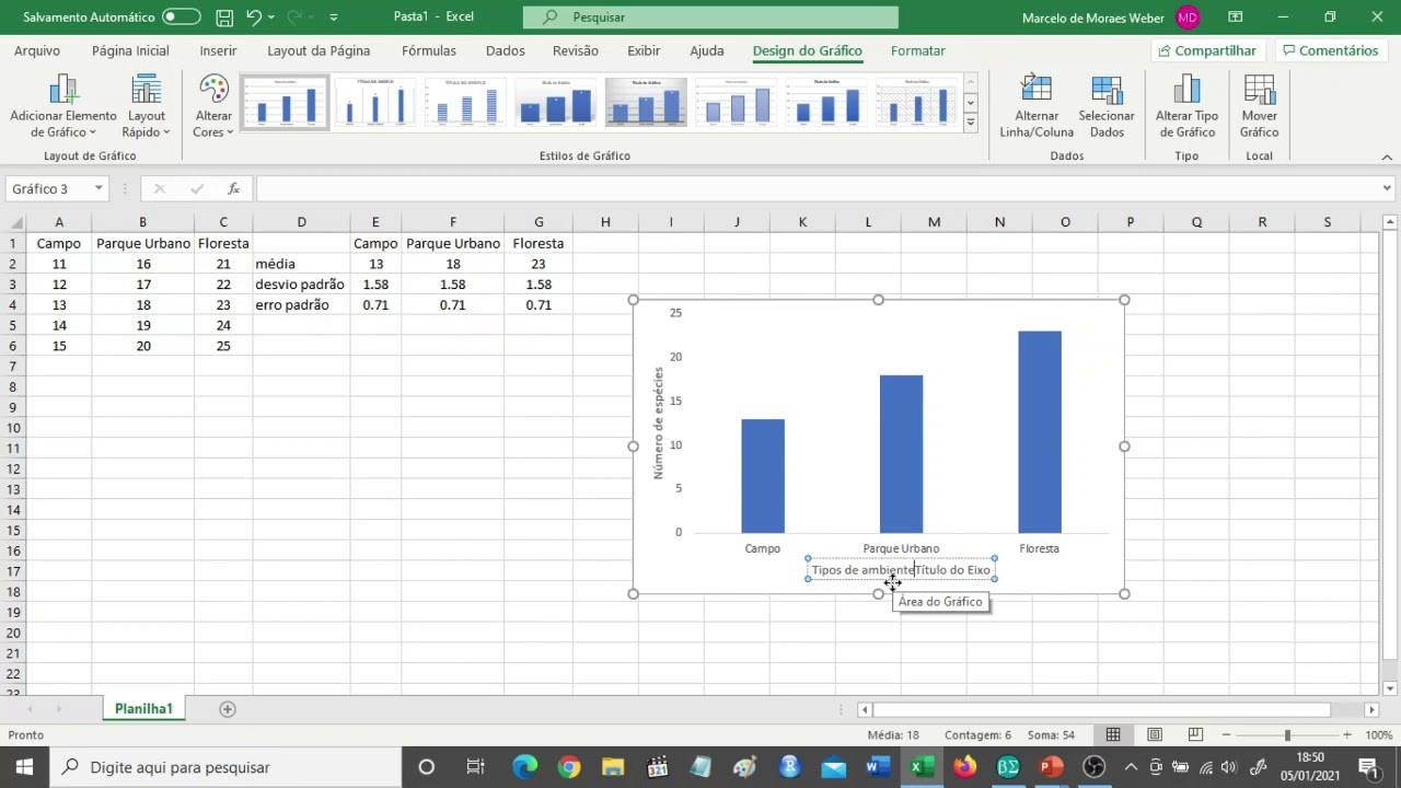Como elaborar gráfico de barras com erro padrão no Excel