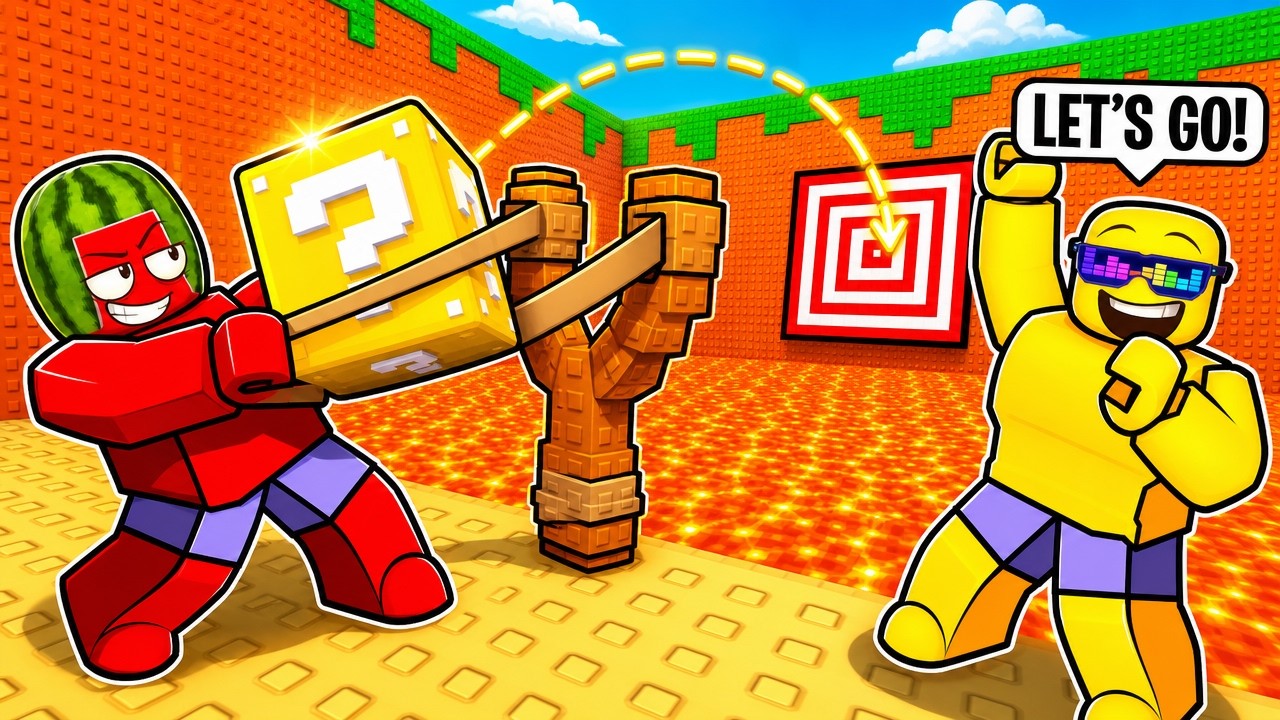 Запускаем LUCKY BLOCK из рогатки в Roblox