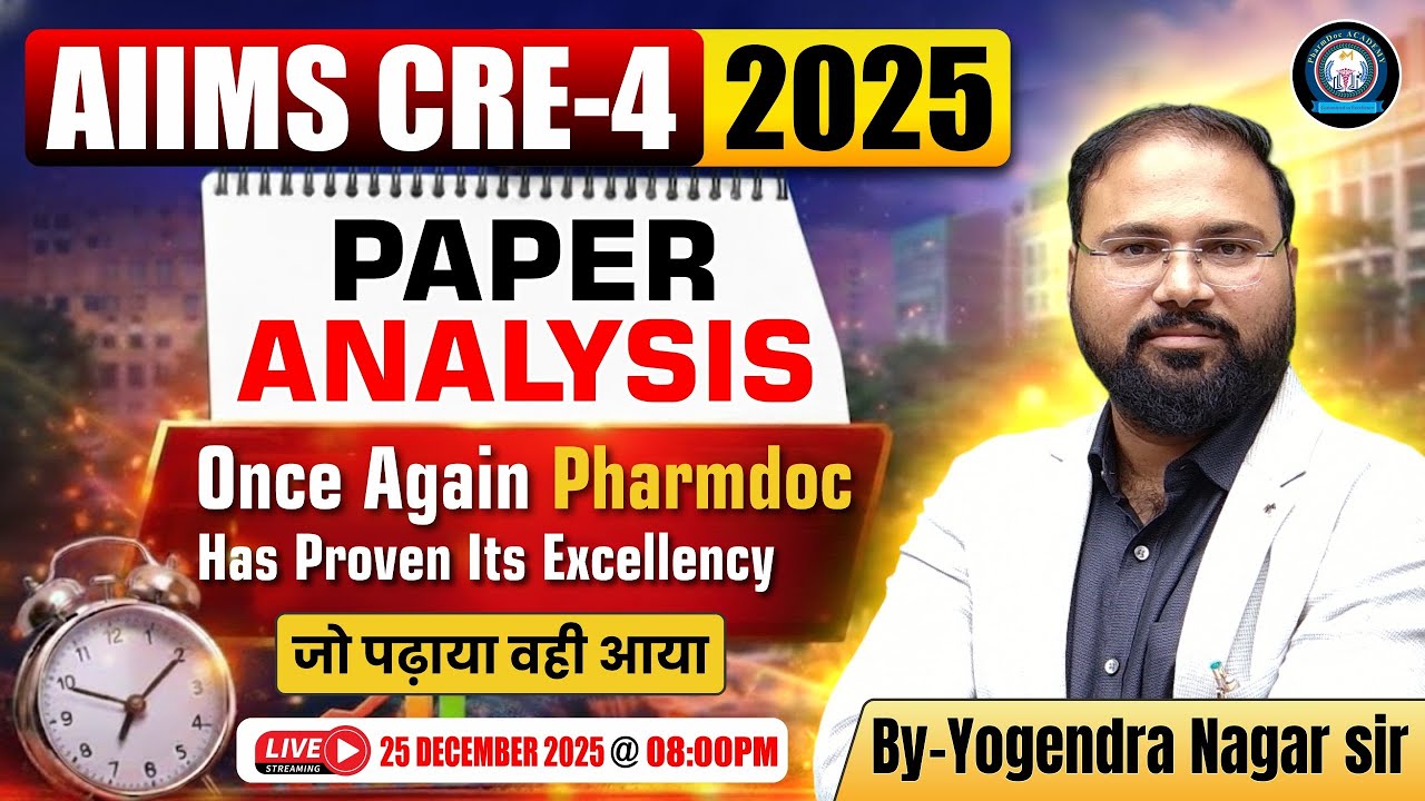 AIIMS CRE-4 2025 Paper Analysis | Complete Exam Review | By Yogendra Nagar Sir | PharmDoc Academy