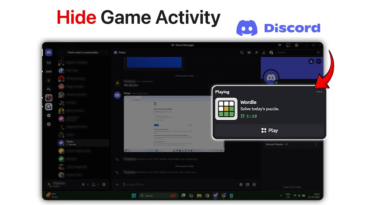 Как скрыть игровую активность в Discord?