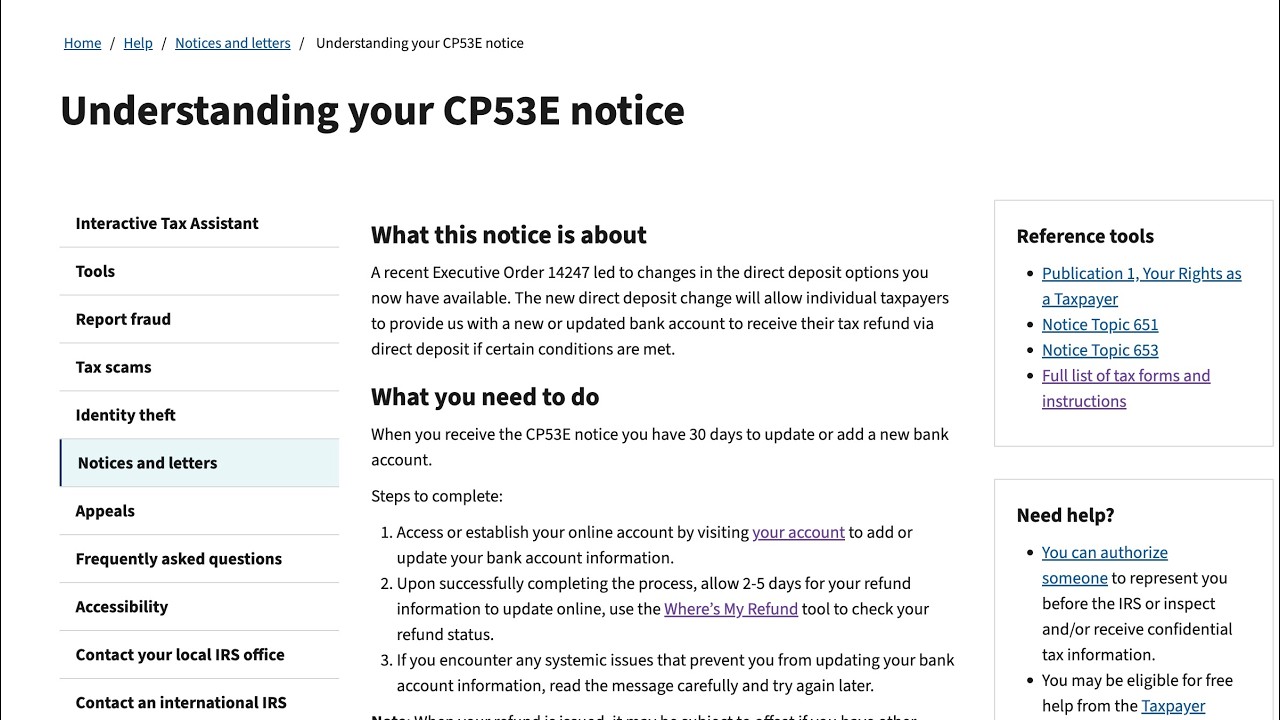 Как понять уведомление CP53E (Налоговая служба не смогла перечислить возврат налогов напрямую на ...