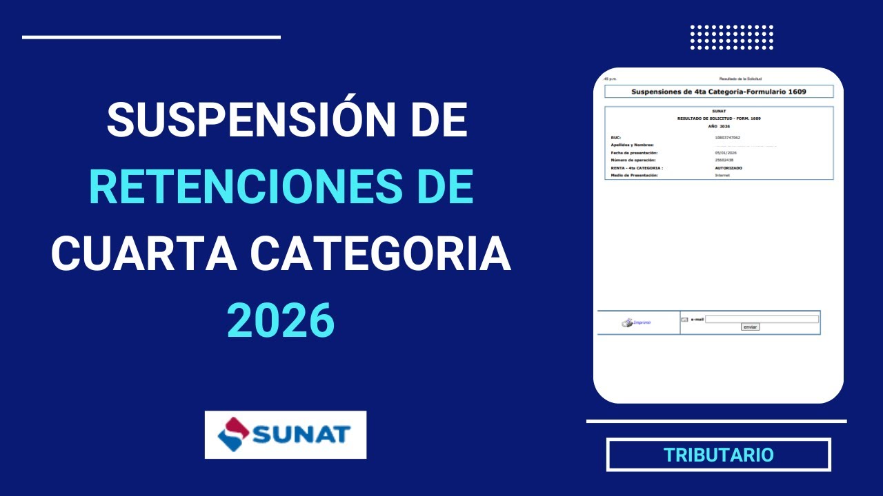 Suspensión de retenciones de cuarta categoría 2026 | SUNAT