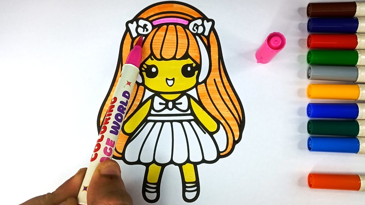 🎀 Color a Cute Doll | Doll Coloring Tutorial for Kids 🎨