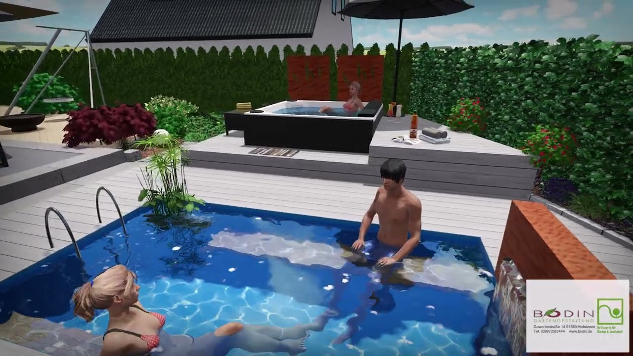 Outdoor-SPA mit Gartensauna, Tauchbecken & Whirlpool auf kleinstem Raum.