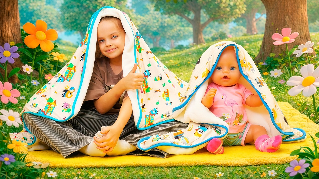 Maya shows her baby doll how to do chores in video for kids.