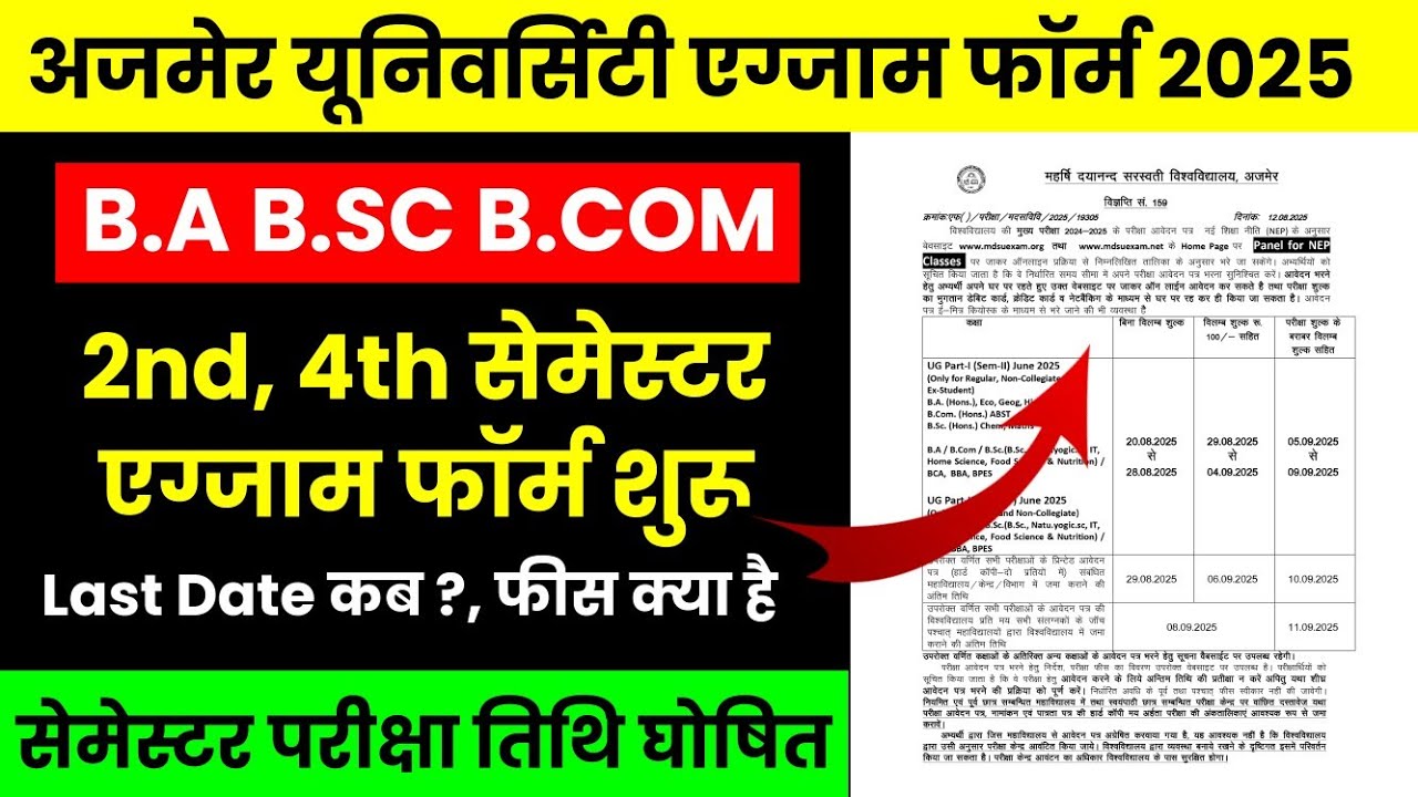 MDSU UG 2nd, 4th Semester एग्जाम फॉर्म 2025 Start | MDSU B.A B.SC Exam Form Last Date, Fees 2025 ?