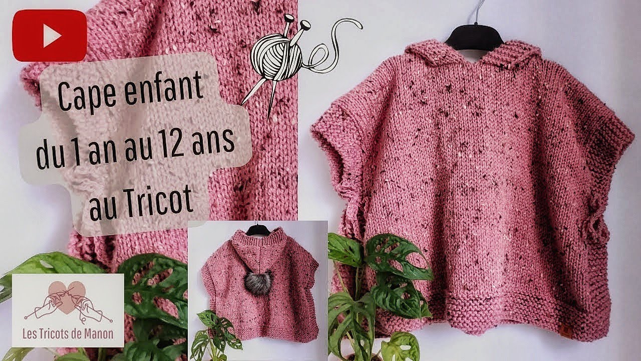 Cape enfant avec capuche au Tricot - Du 1 an au 12 ans ‐