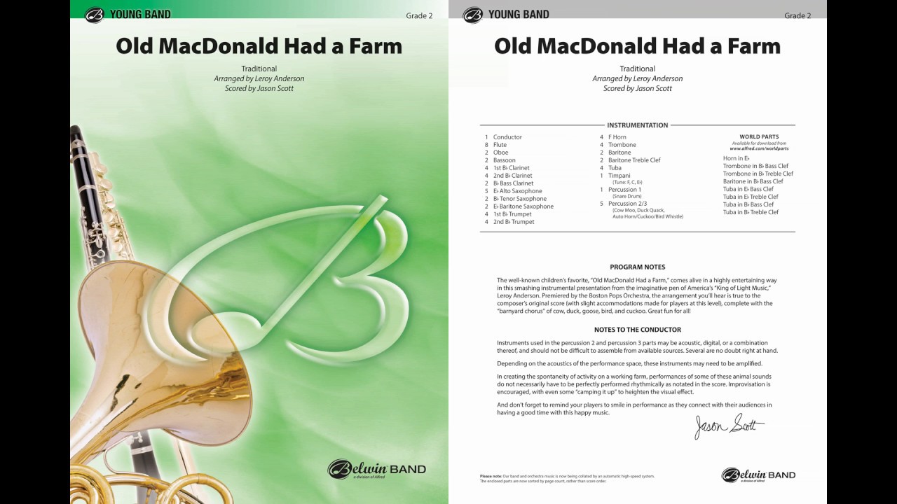 Old MacDonald Had a Farm, arr. Leroy Anderson &ndash; Score & Sound