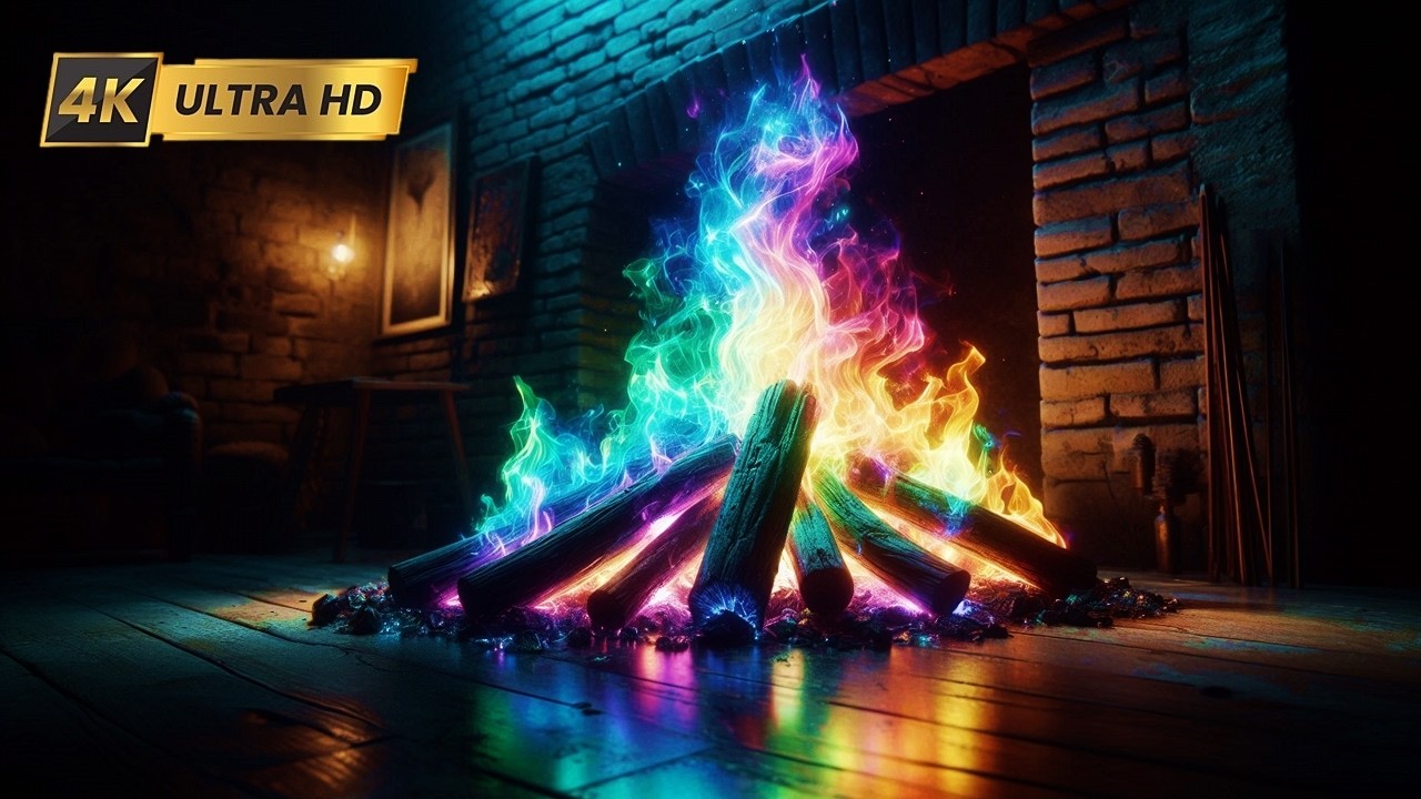 Intimate RAINBOW Fireplace 4K UHD! Relaxing Fireplace with Burning Logs and Crackling Fire Sounds!