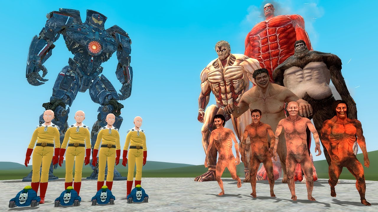 GIPSY DANGER, ONE PUNCH MAN AND JOJO VS ATTACK ON TITAN CHARACTERS (Garry's Mod)