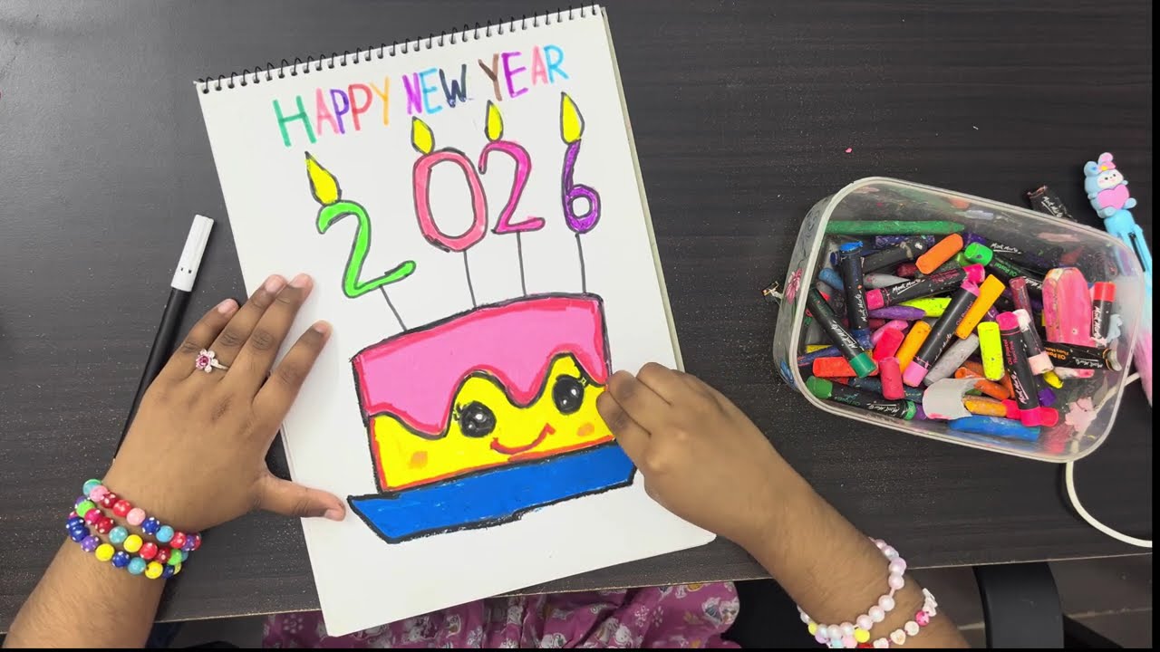 New Year Cake Drawing 2026🎂 | Cake Drawing for art lover #krishmacraft #newyear #onlinedrawingclass
