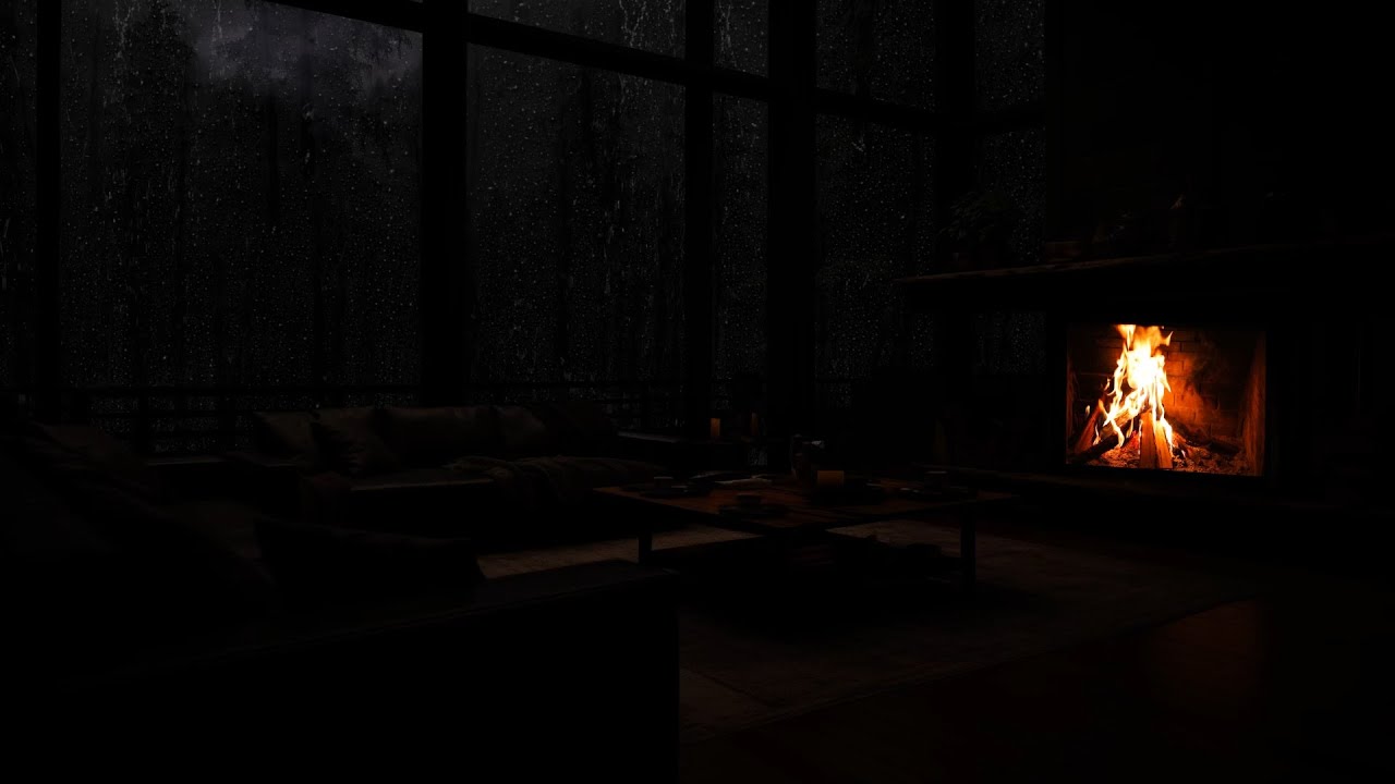 Ad-Free 🌧️ Rain & Thunderstorm with Cozy Fireplace | Deep Sleep & Stress Relief