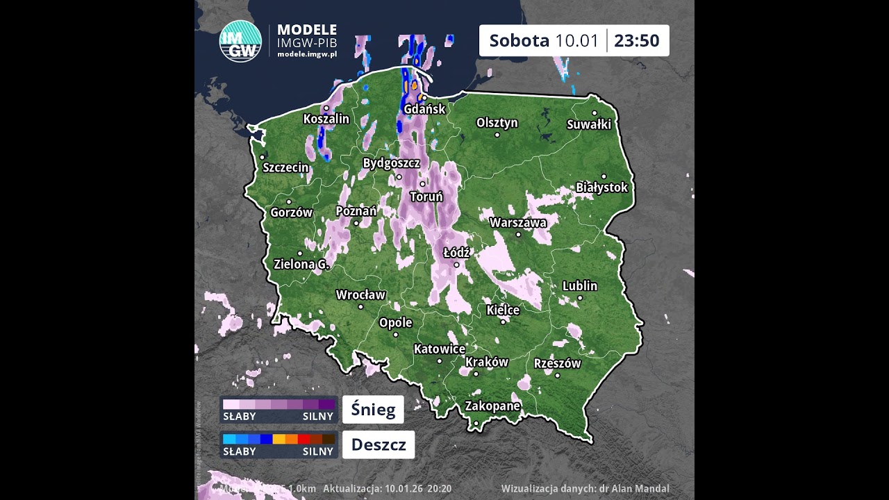 Prognoza opadu na 8 godzin (Model MERGE) 10.01.2026 