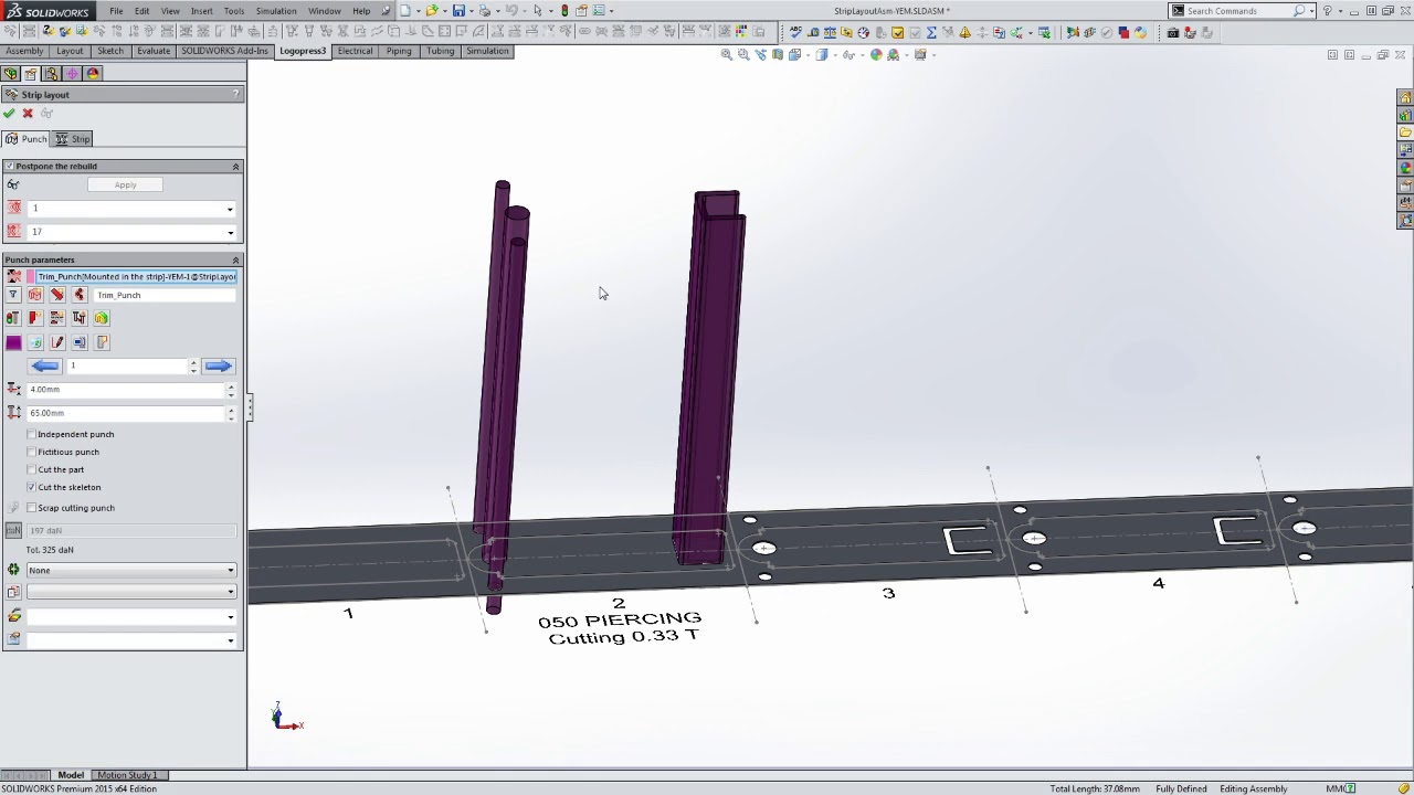 Solidworks and Logopress3 Strip Layout Design