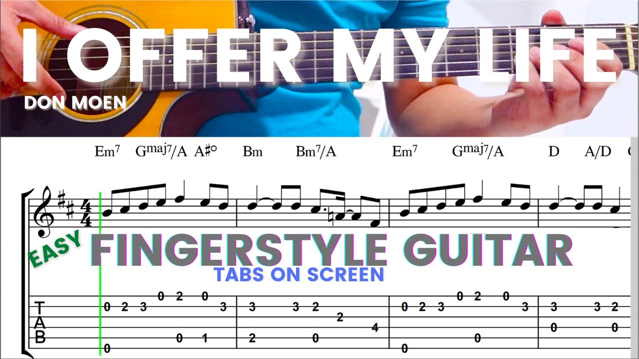 I Offer My Life - Don Moen | Easy Fingerstyle Guitar Tutorial with Tabs On Screen
