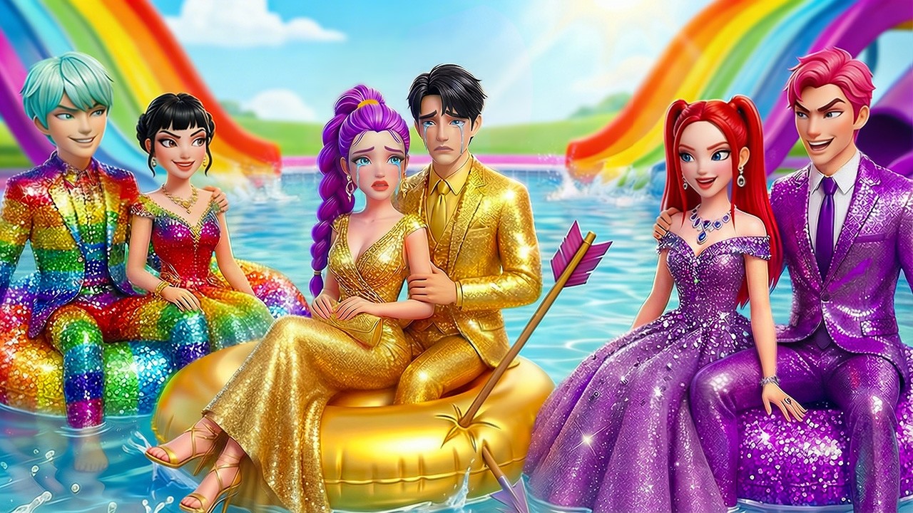 Golden Family Vs Sweet Rainbow Vs Sapphire Super Mega Water Park Build Challenge | KPOP Demon Hunter