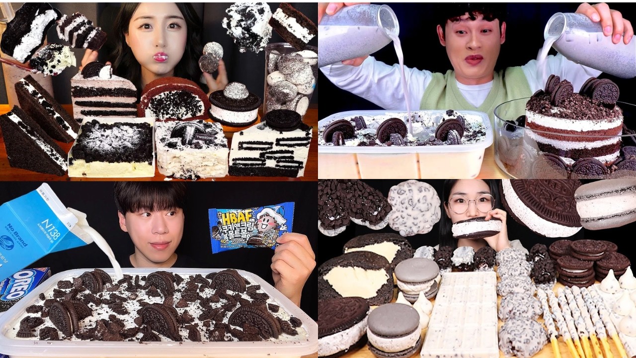 EXTREME OREO DESSERT ASMR Mukbang 🖤 | Giant Oreo Cake, Ice Cream & Milk Pour Eating Sounds