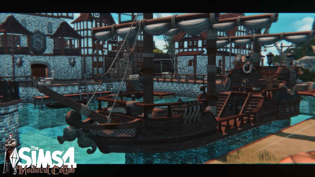 Medieval Harbor Place #MedievalCollab l Slow Motion no CC Sims 4