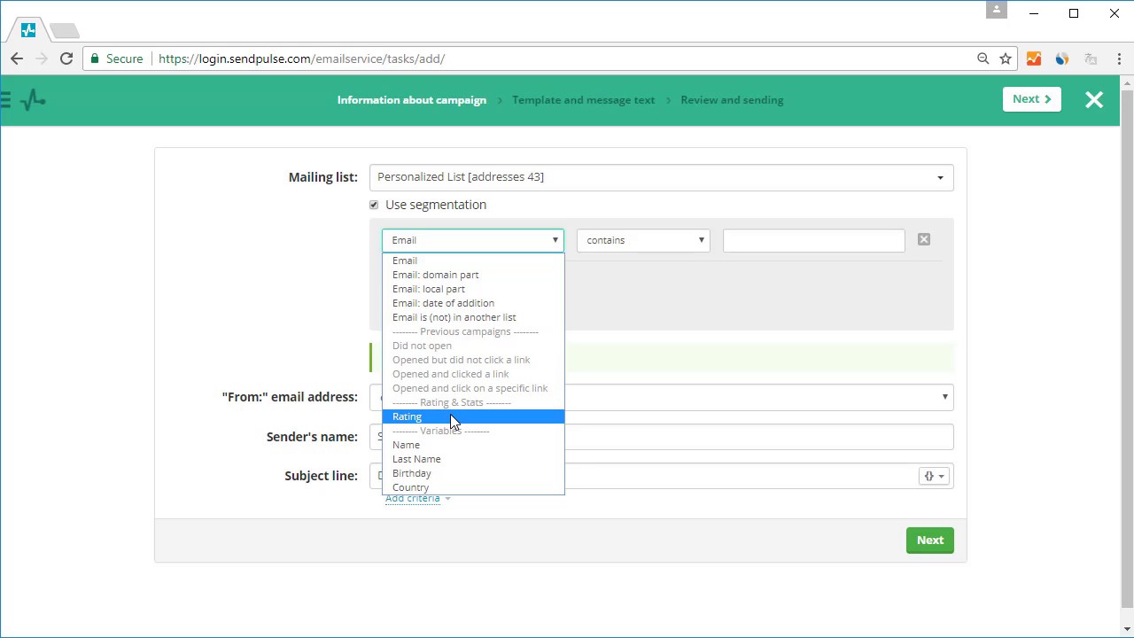 Email Marketing List Segmentation with Sendpulse