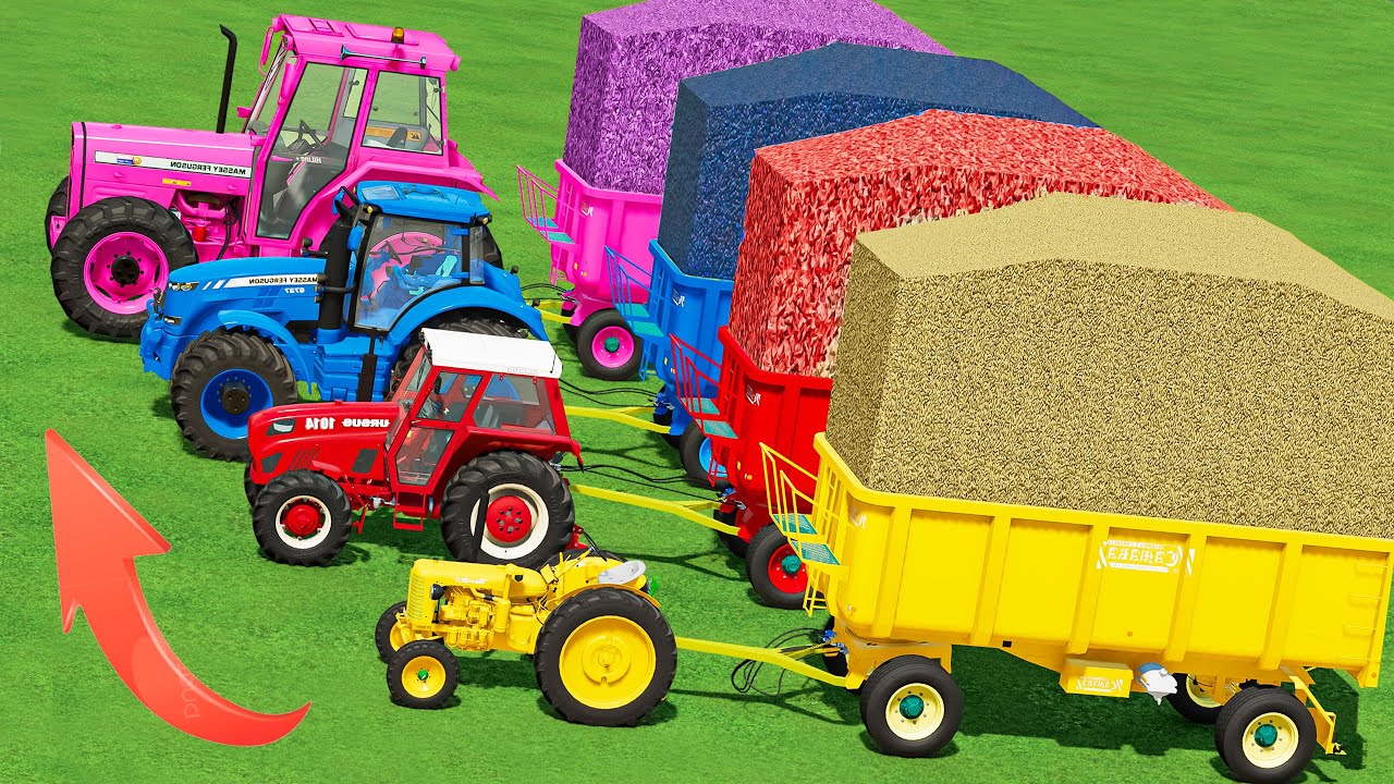 Mini to GIANT TRACTOR & OVERLOAD TRAILER vs PORTAL TRAP! COLORED FRUIT TRANSPORTING! WHO WILL?