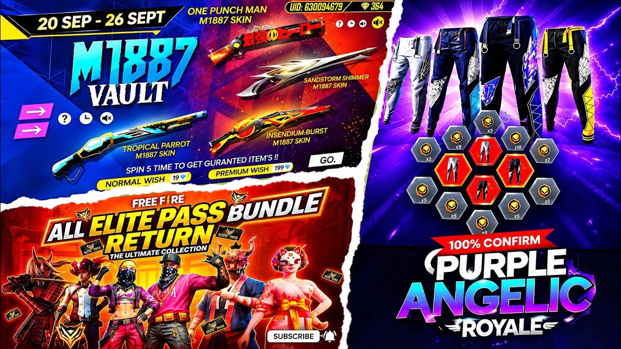 All Angelic Pant Return 🤯💥, All M1887 , Old Elite Pass Return | Free Fire New Event | Ff New Event