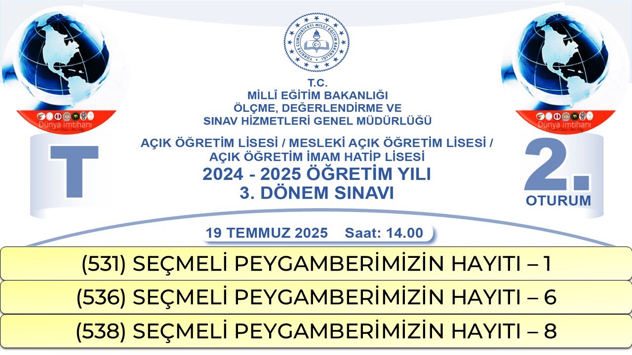 2025 / 3. DÖNEM / AÇIK ÖĞRETİM LİSESİ / SEÇMELİ PEYGAMBERİMİZİN HAYATI – 1-6-8 / 2. OTURUM