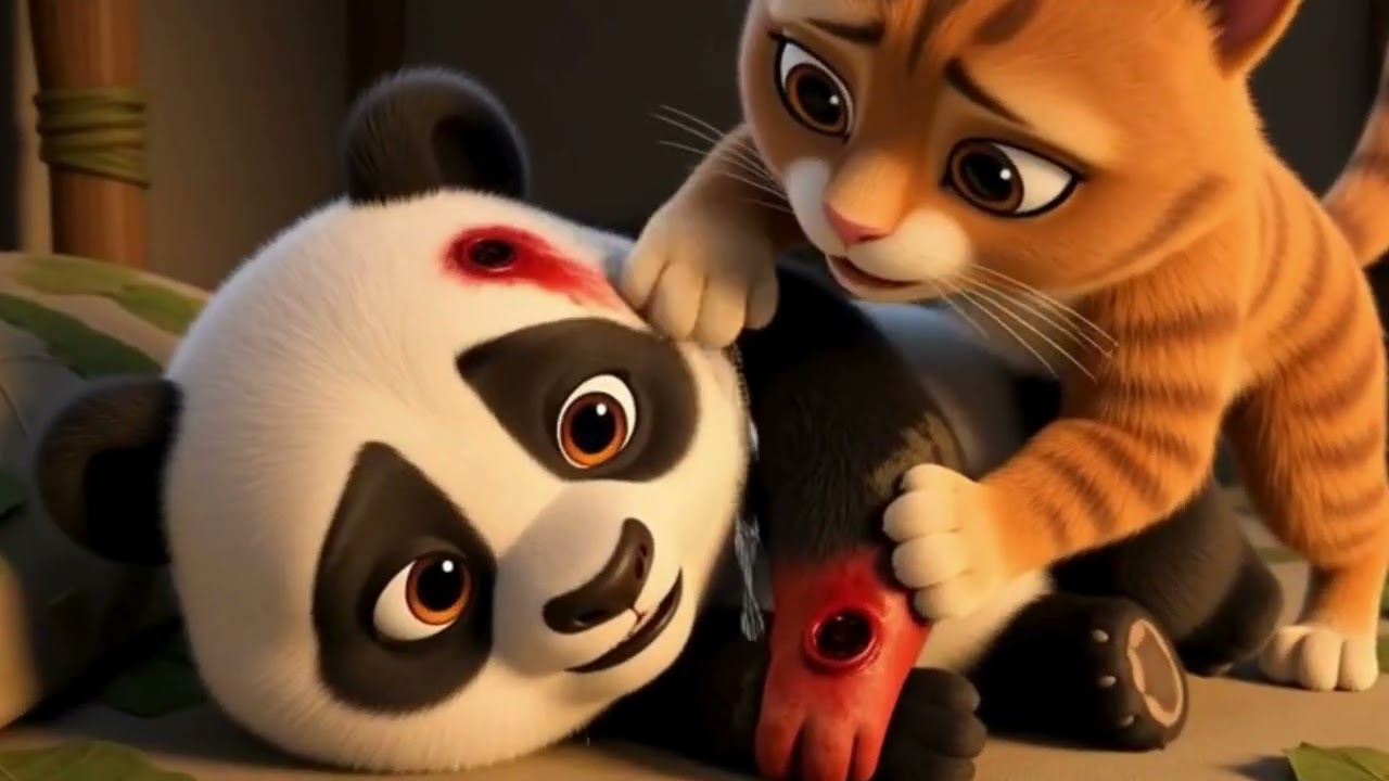 Lion attacked on Panda, Ginger cat saved the Panda #cat #cutecats #panda