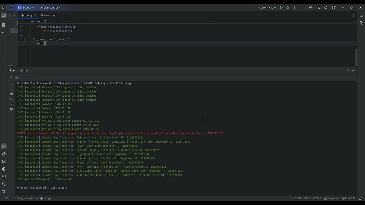 Steam Market Buy Order Bot [Showcase]